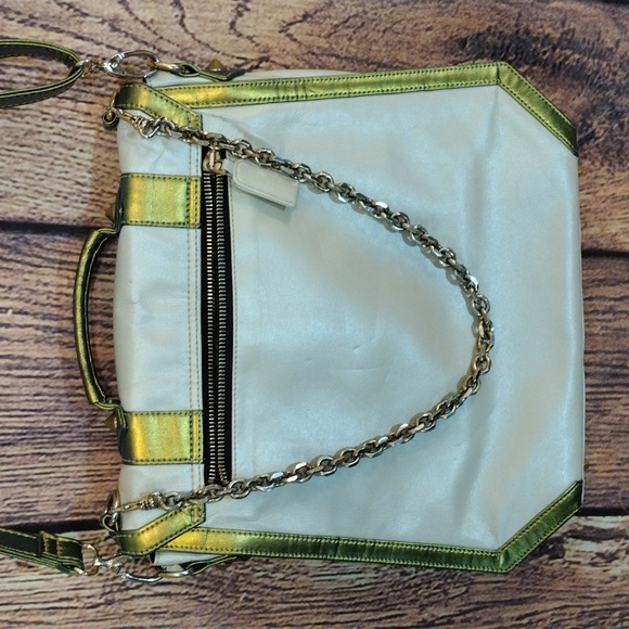 GUNAS Vegan Leather Cream and Iridescent Green Trim - Picture 4 of 16